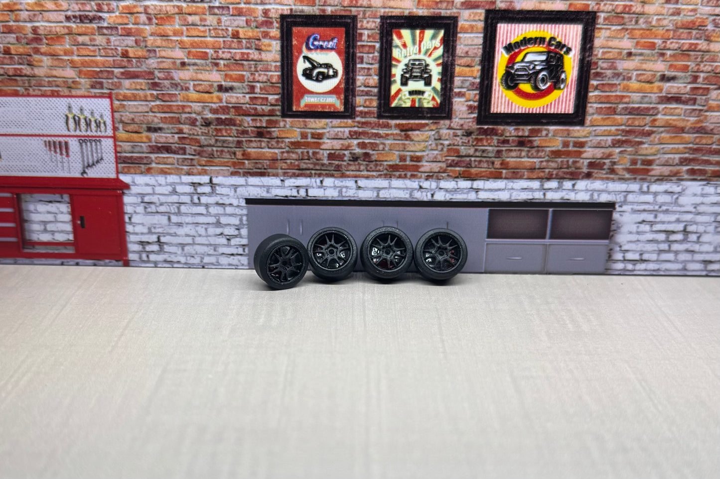 1:64 black rims with calipers for hot wheels and match box