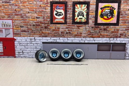 1:64 Chrome/blue Deep Dish Rims For Hot Wheels And Match Box