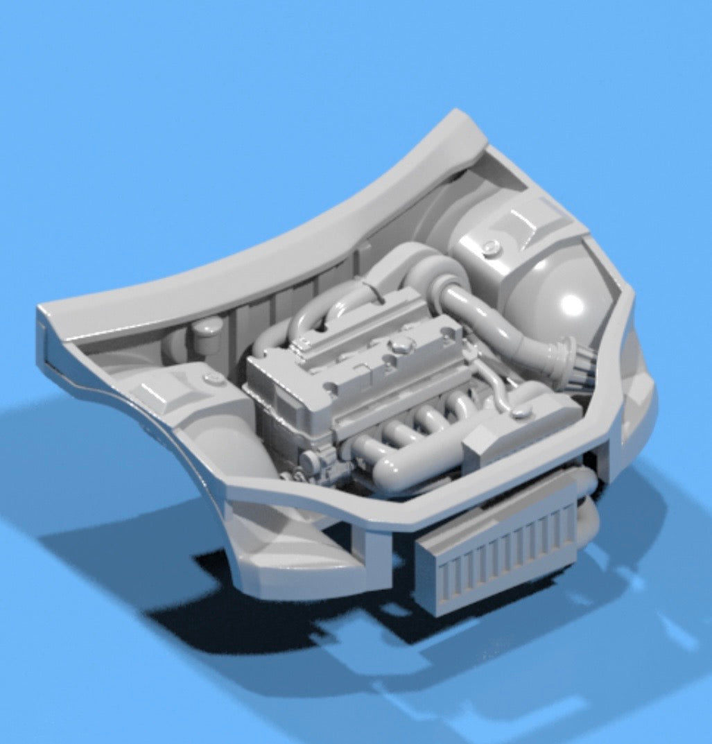 Engine and engine bay for hot wheels Honda civic ek9
