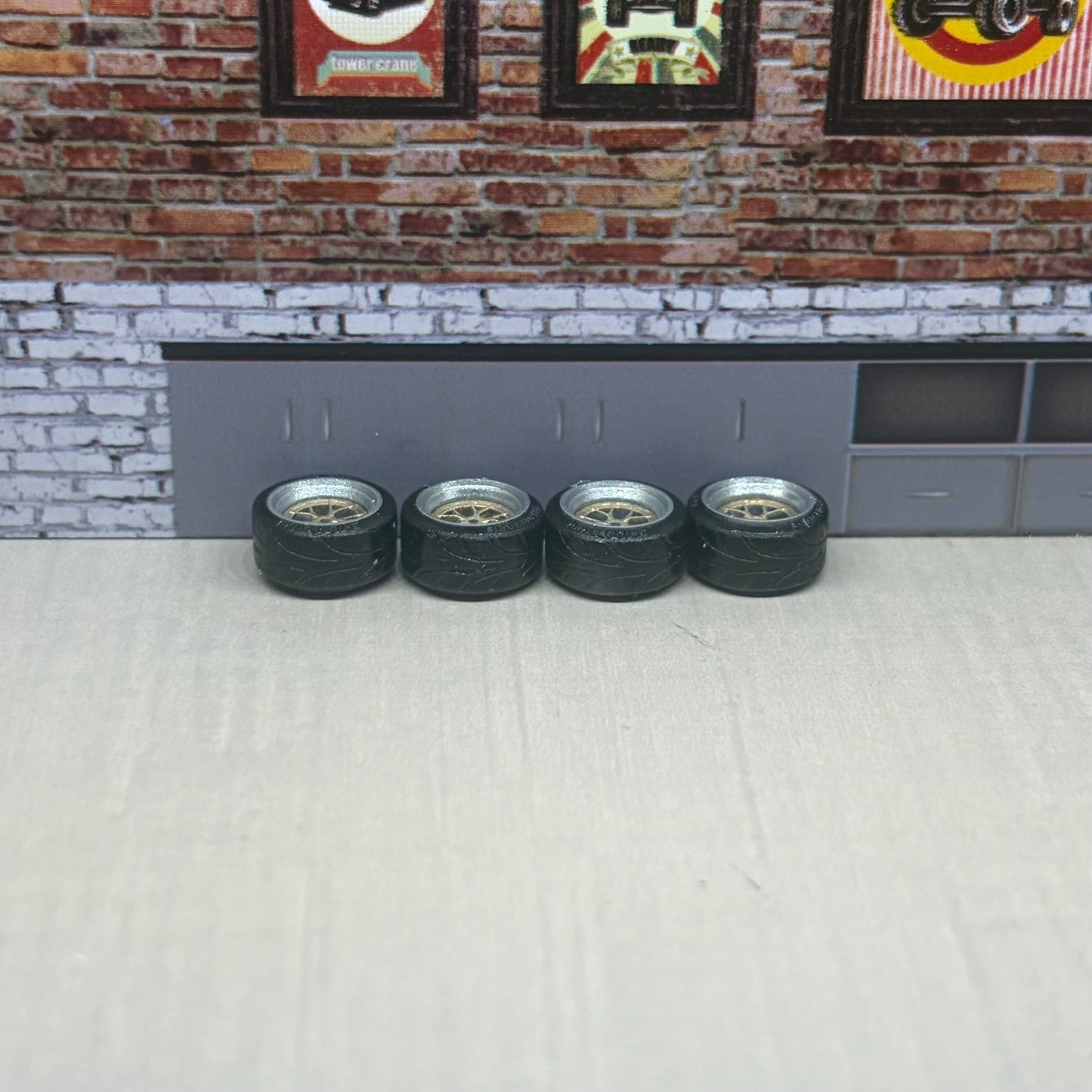 Treaded gold deep dish rims for hot wheels and match box 1:64