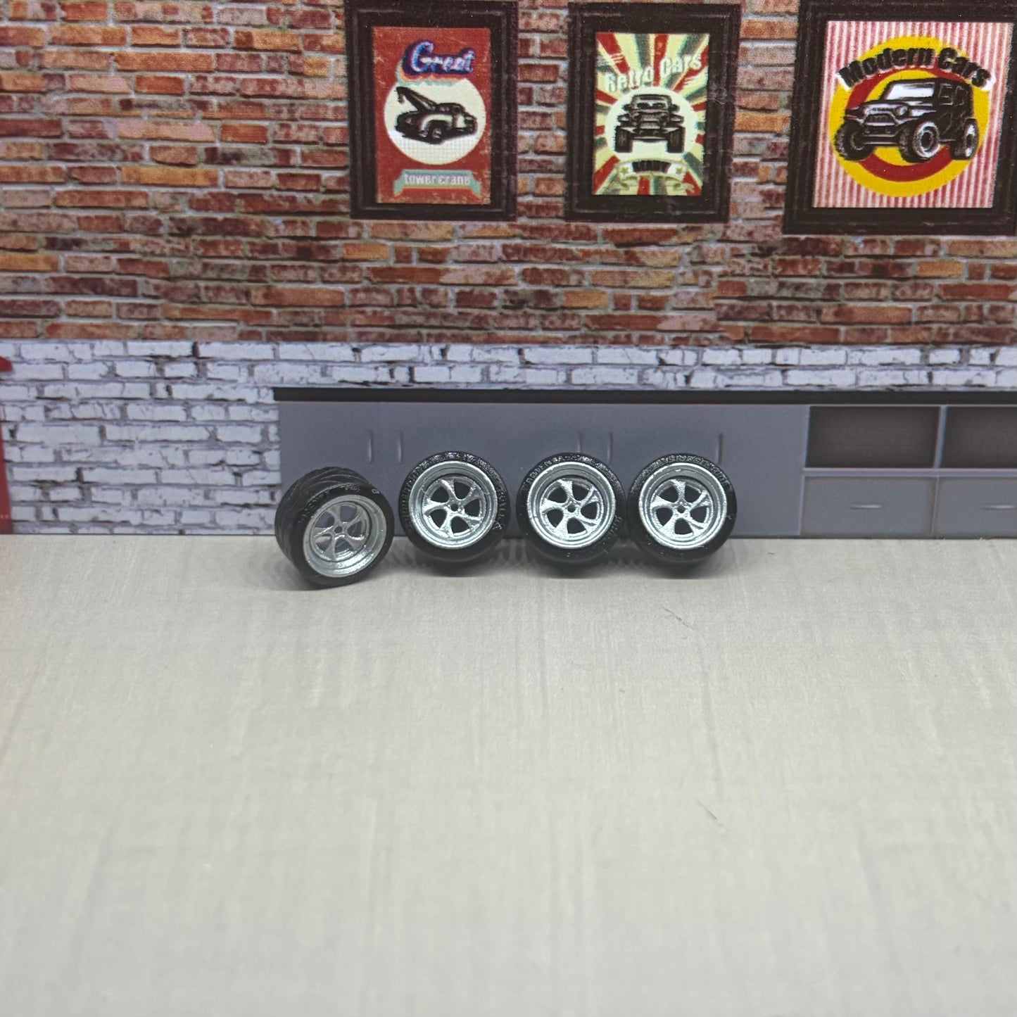 Treaded chrome spinner style rims for hot wheels and match box 1:64