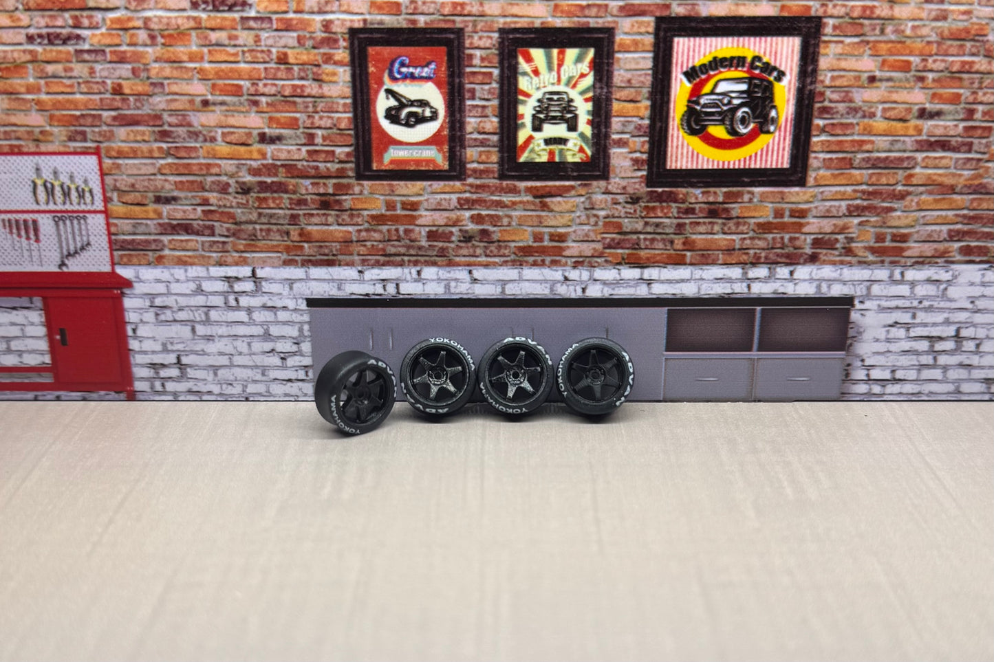 1:64 black/advan volk style rims for hot wheels and match box