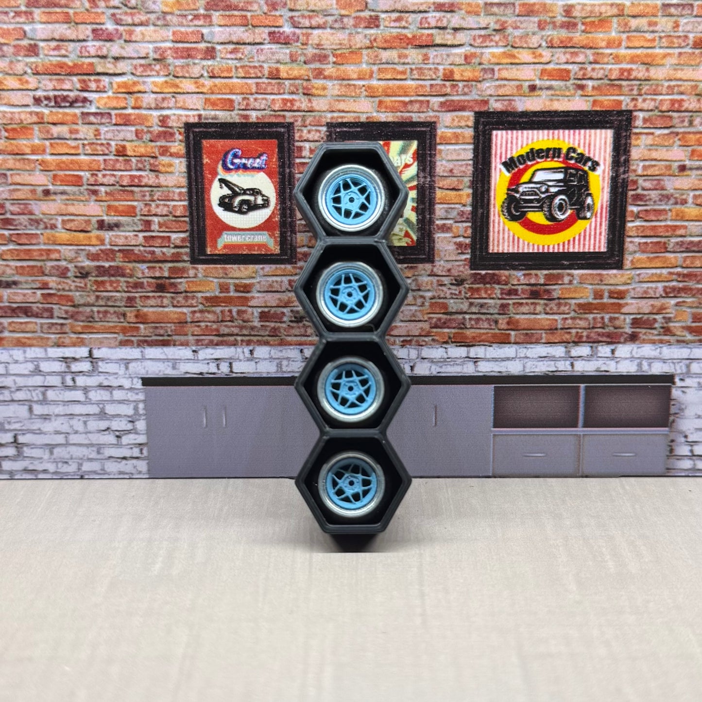 1:64 chrome/baby blue rims for hot wheels and match box