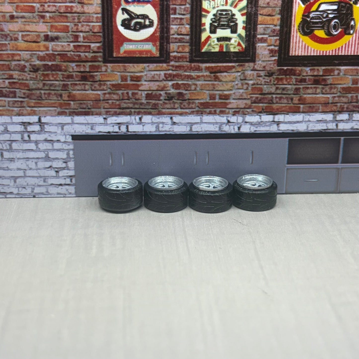 Treaded chrome spinner style rims for hot wheels and match box 1:64