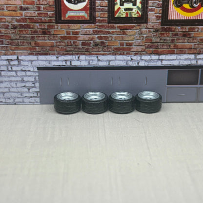 Treaded chrome deep dish rims for hot wheels and match box 1:64