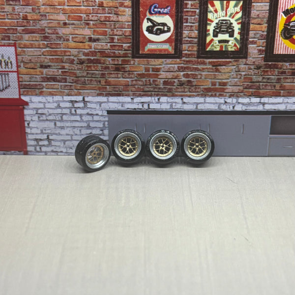 Treaded gold deep dish rims for hot wheels and match box 1:64
