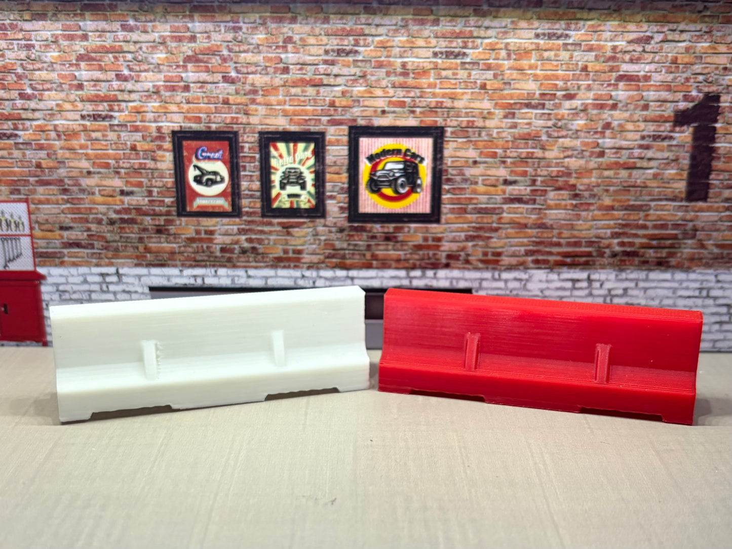 White and red Barriers for hot wheels and match box diorama 1/64