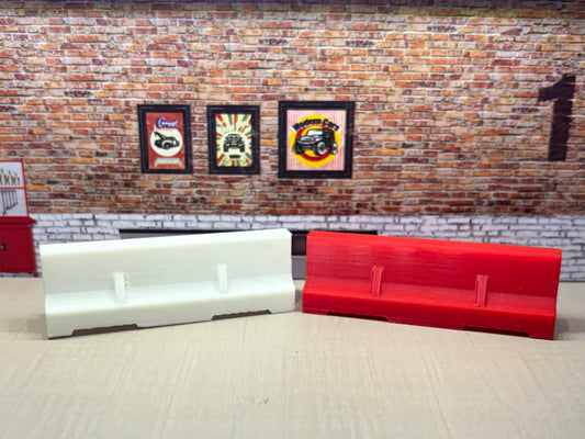 White and red Barriers for hot wheels and match box diorama 1/64