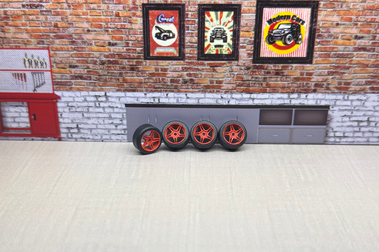 1:64 red rims for hot wheels and match box