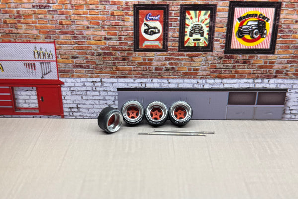 1:64 Chrome/red Advan Deep Dish Rims For Custom Hot Wheels And Match Box