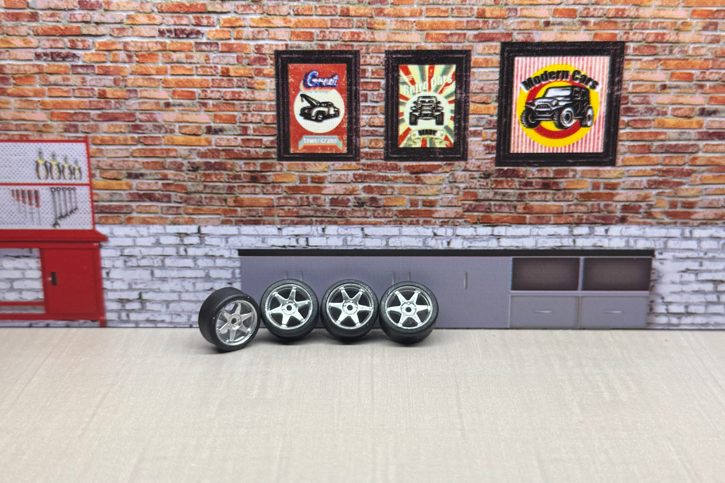 1:64 chrome volk style rims for hot wheels and match box