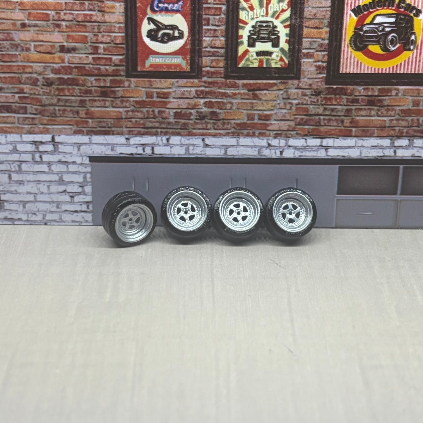 Treaded chrome deep dish rims for hot wheels and match box 1:64