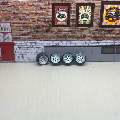 Treaded white deep dish rims for hot wheels and match box 1:64