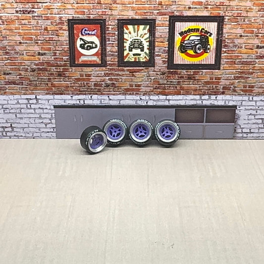 Chrome/purple Advan deep dish rims for hot wheels and match box